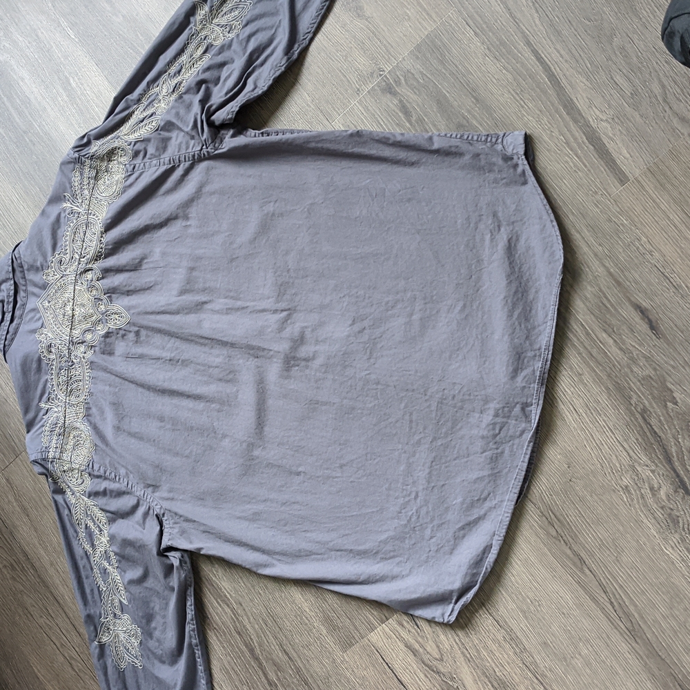🎉HP🎉 Lucky Brand Gray Western Style Button Down Embroidered Shirt XL - Picture 8 of 14